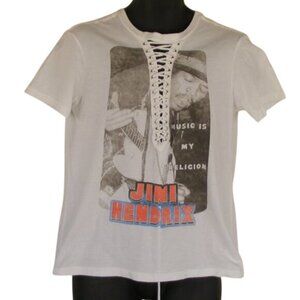 JIMI HENDRIX Tshirt, M Lace-up, SS, Rockin Artwork, White, 1 sided, Cotton, Tee
